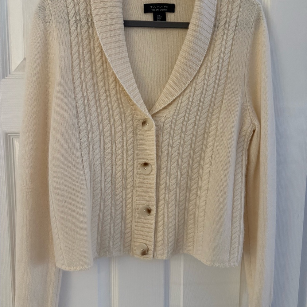 Tahari Cream Button-Up Cardigan